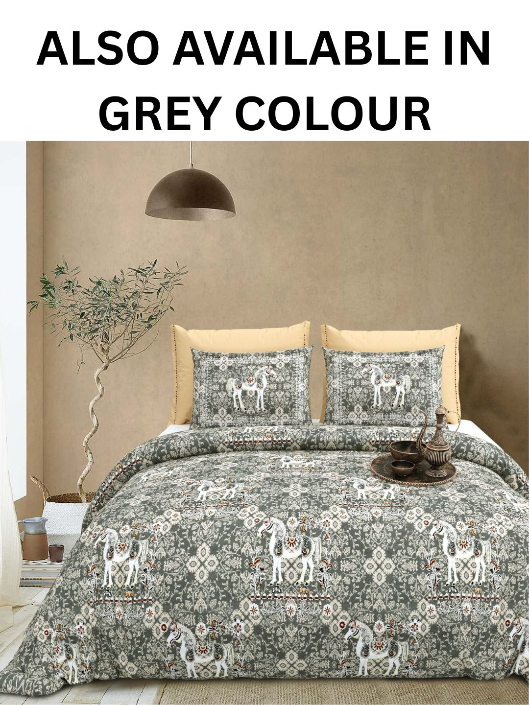 Luxury 500 TC Super King Bedsheet | Royal Horse Print Pure Cotton