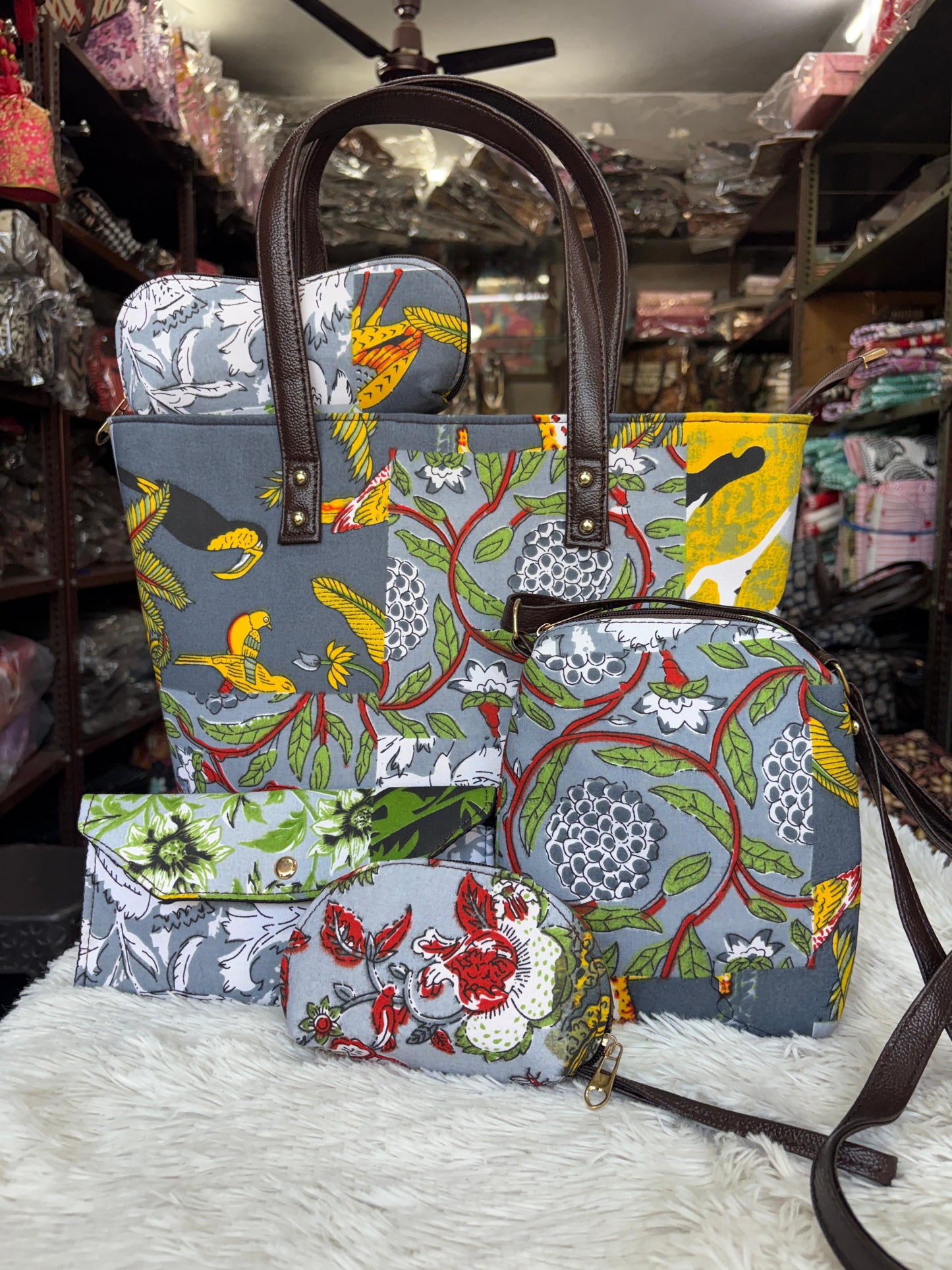 Discover the elegance of Jaipur with this 5-piece handcrafted cotton bag set. Features a large tote, sling bag, and three multipurpose pouches in vibrant block prints. Direct from the artisans to your doorstep.