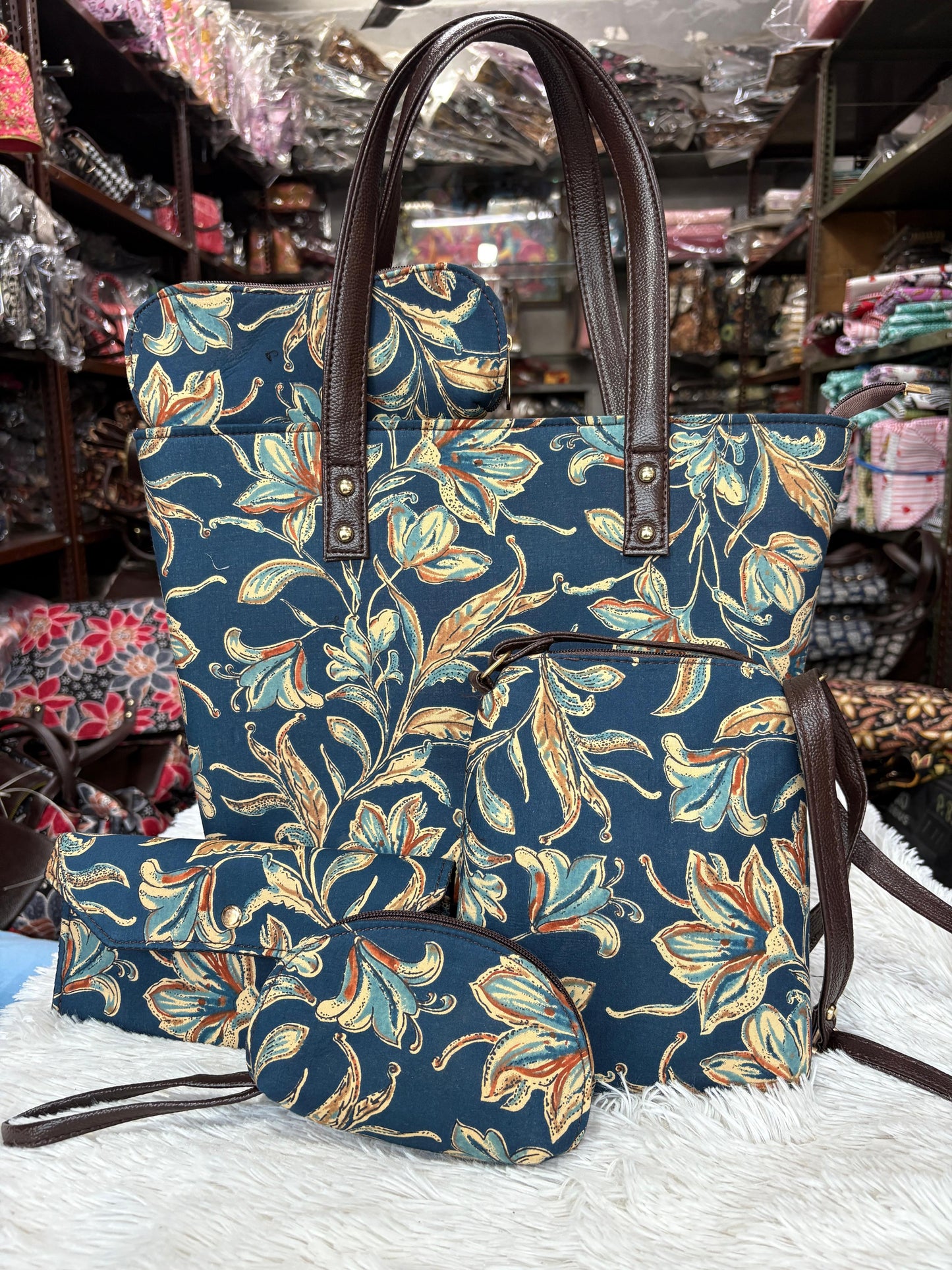 teal blue jaipuri handbag combo set with pure cotton and colour guarantee
