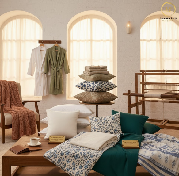 ALL HANDLOOM ITEMS LIKE BEDSHEETS , BLANKETS, DOHARS, COMFORTERS, BATHROBES, TOWEL SETS, PILLOW COVERS AND CUSHION COVERS AT WHOLESALE PRICE WITH PREMIUM QUALITY.