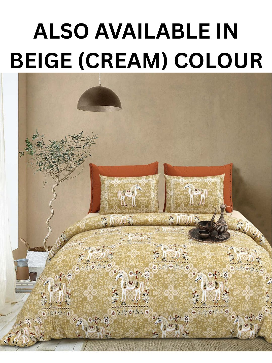 Luxury 500 TC Super King Bedsheet | Royal Horse Print Pure Cotton