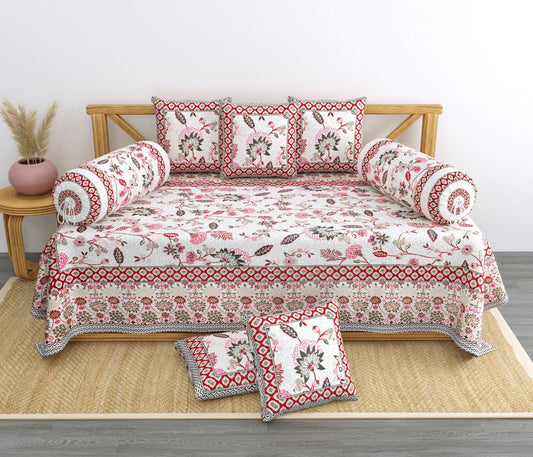 DEEWAN SET 1+2+5 SET JAIPURI GEOMETRIC FLORAL PRINT PURE COTTON