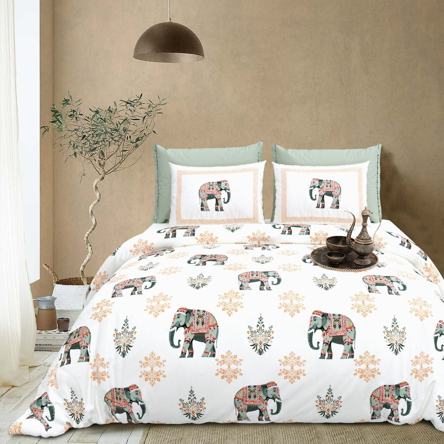 Elephant Print Jal Mahal Bedsheet Pure Cotton Super King Bedsheet