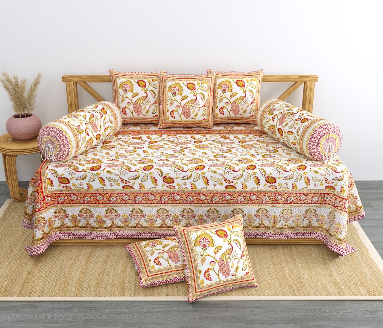 JAIPUR SPECAIL CREAM BASE FLORAL DEEWAN SET 1+2+5 SET PURE COTTON