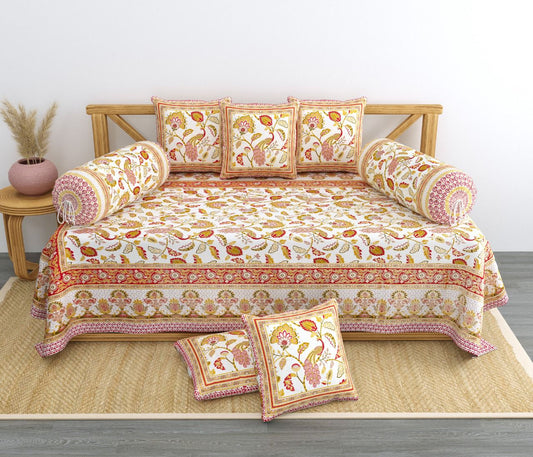 JAIPUR SPECAIL CREAM BASE FLORAL DEEWAN SET 1+2+5 SET PURE COTTON