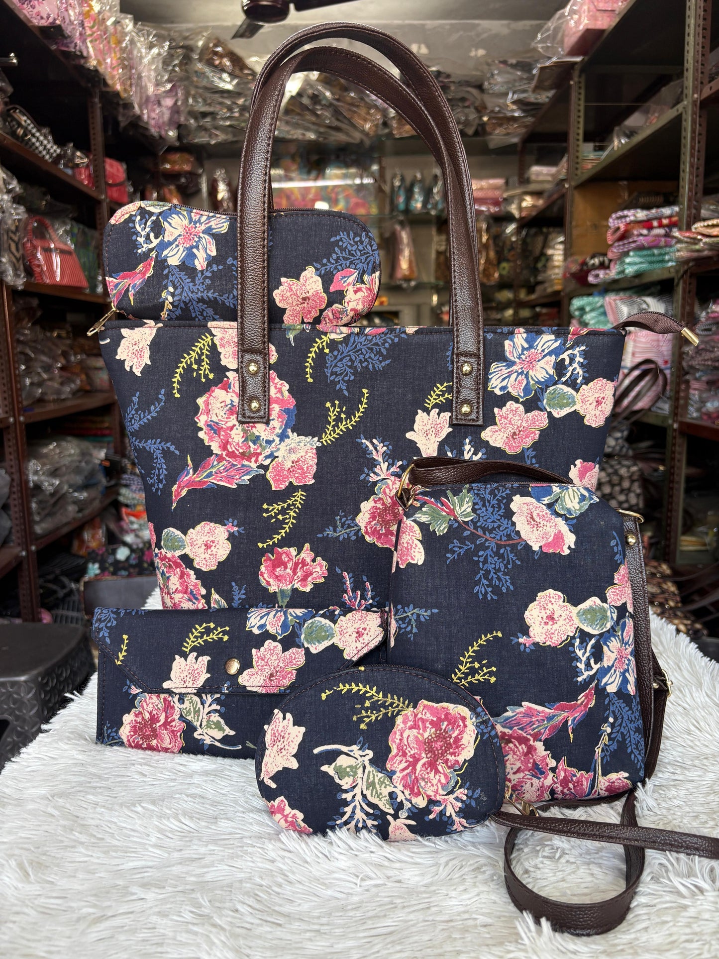 Jaipuri floral handbag set (5 pcs)