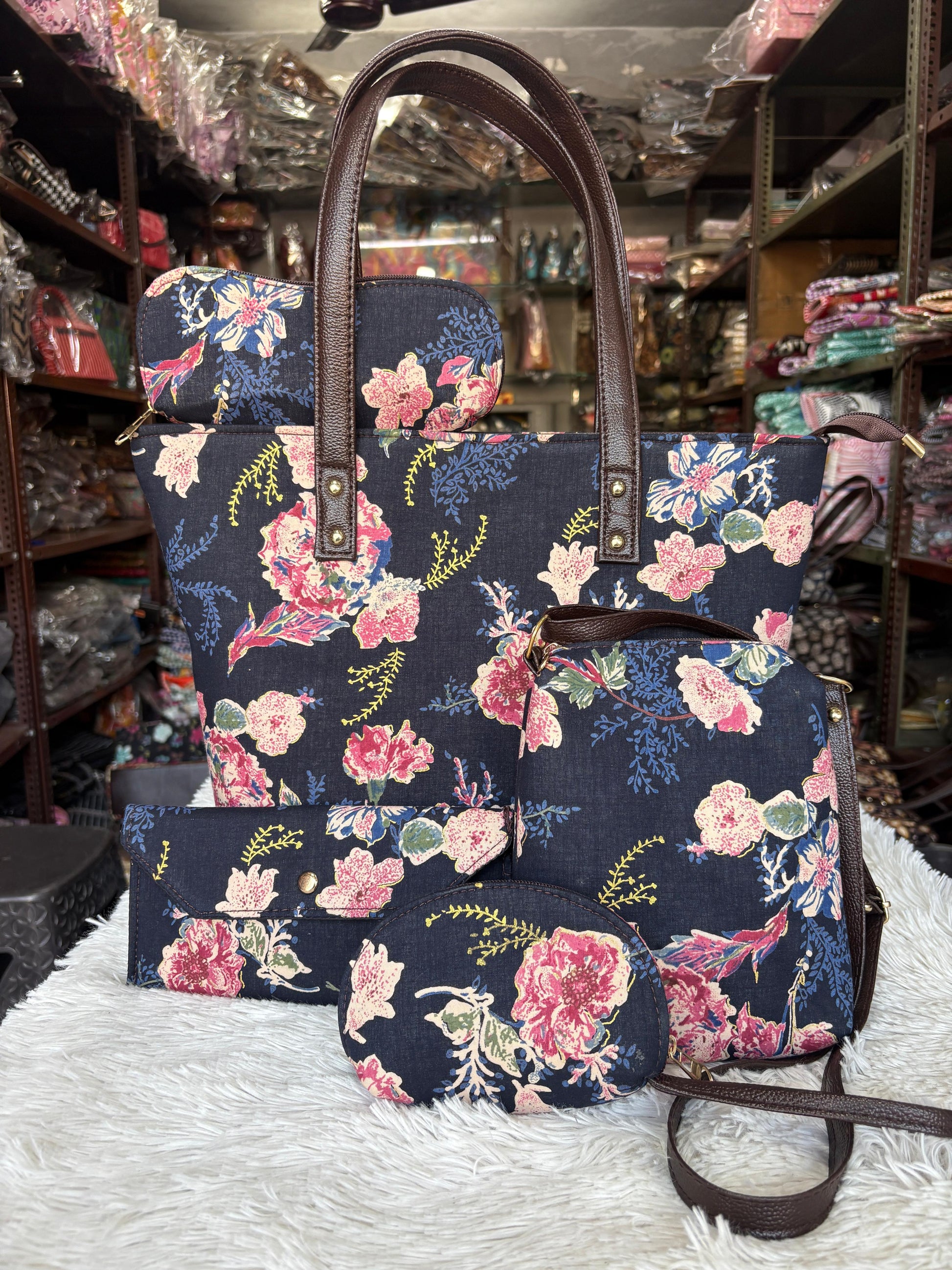 Jaipuri floral handbag set (5 pcs)