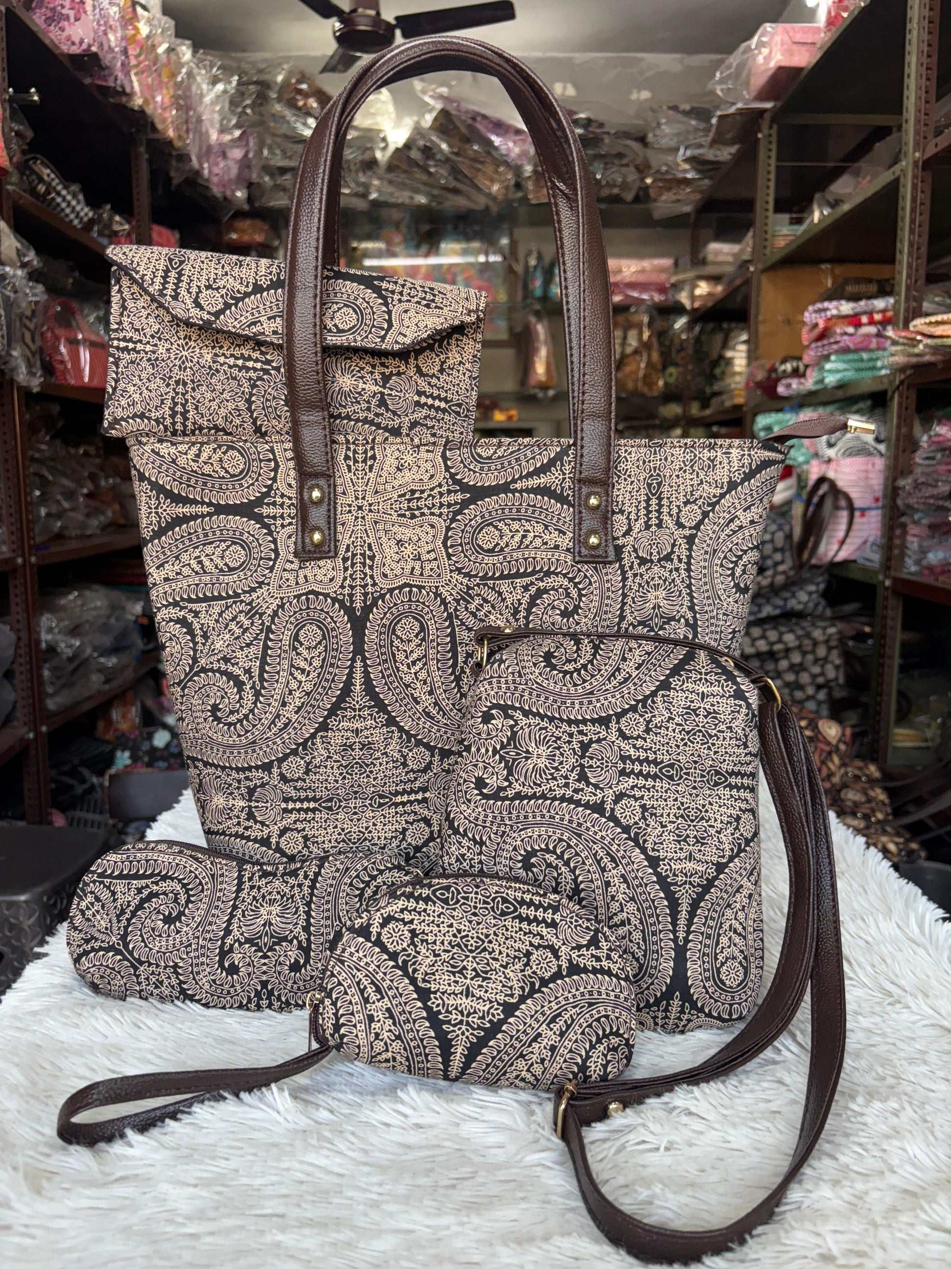 premium jaipuri handbag combo set - 100% colour fast with cotton fabric