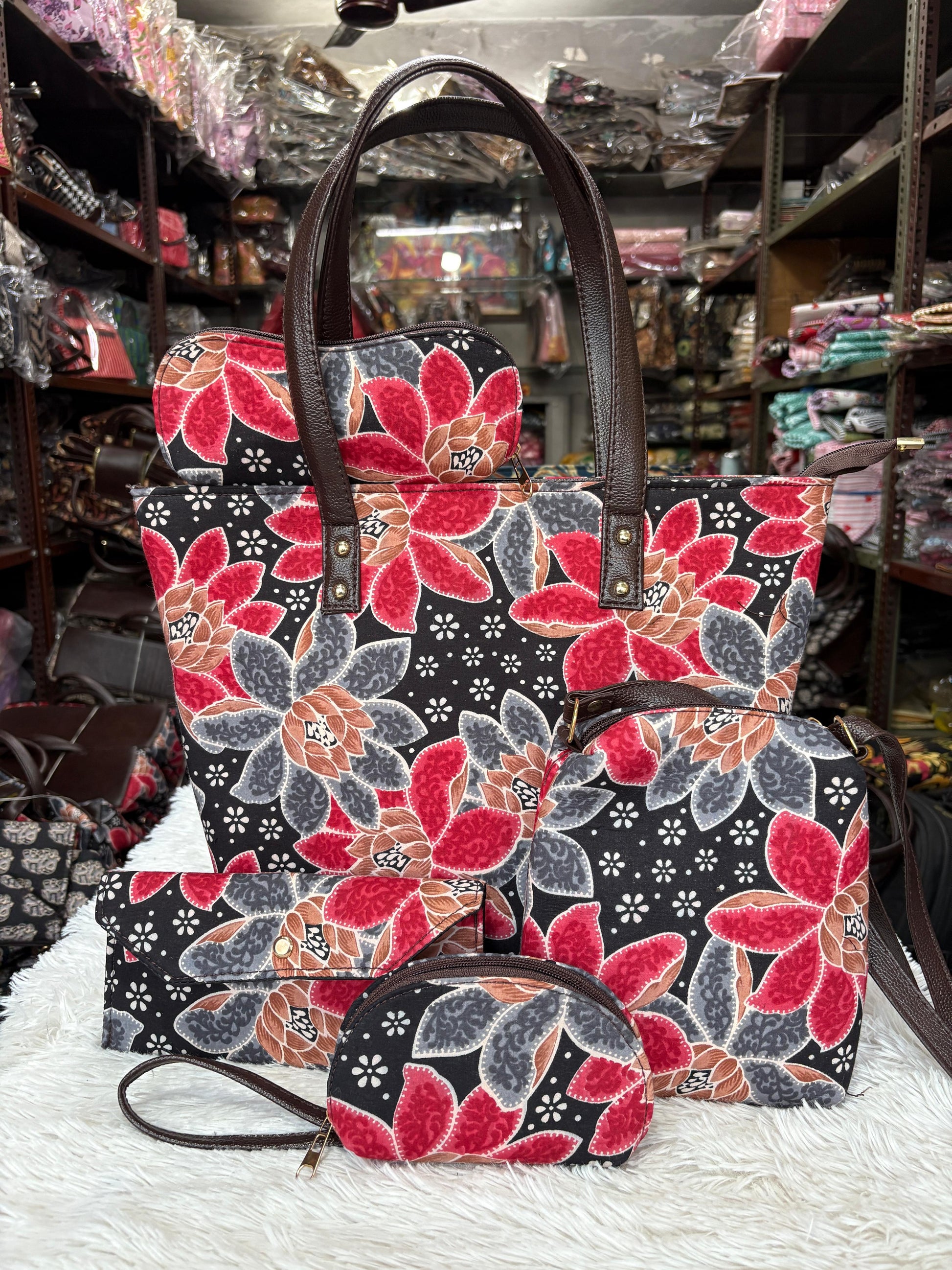 TRADITIONAL JAIPURI HANDBAG COMBO SET COTTON (BEAUTIFUL FLORAL PRINT)