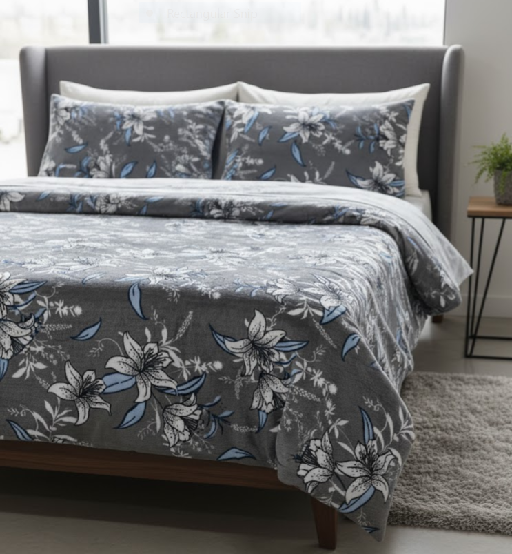 Warm & Cozy Gray and Light Blue Woolen Bedsheet Set (Double Bed)