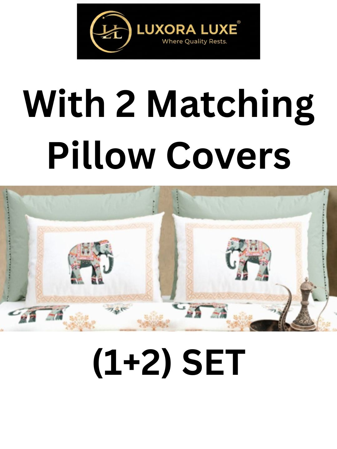 With Two Matching Pillow Covers Elephant Print