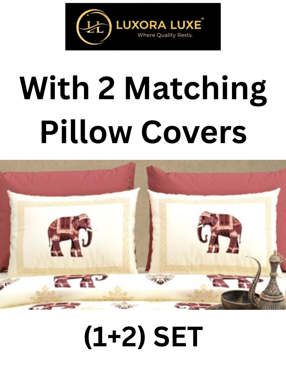 With Two Matching Pillow Covers Elephant Print