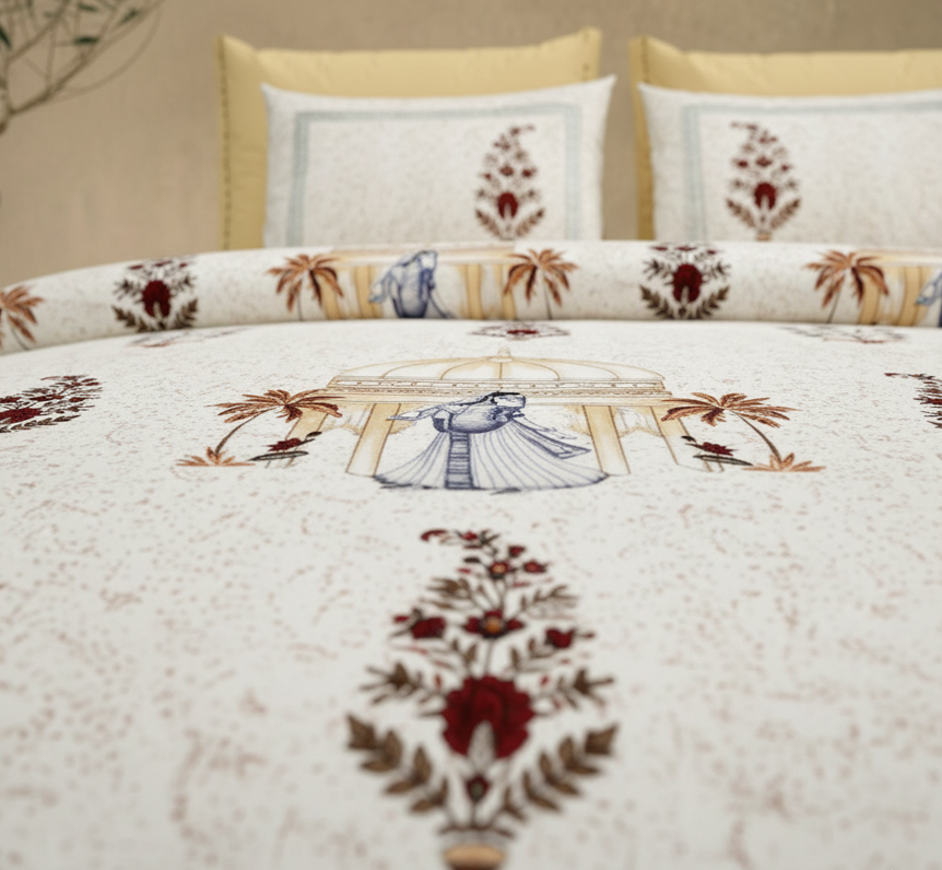 Jal Mahal Pure Cotton 500 TC Super King Bedsheet with 2 Pillow Covers | Luxora Luxe