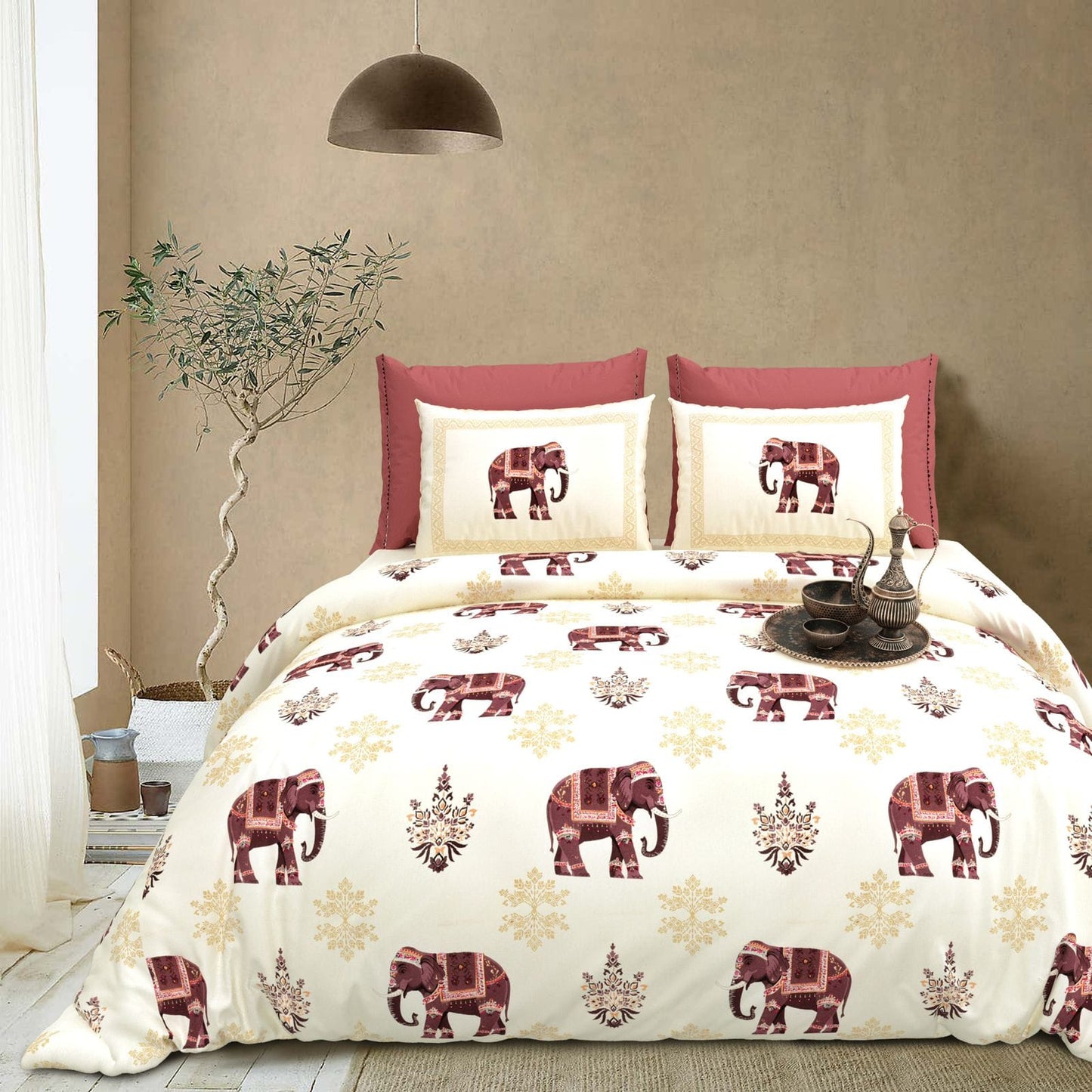 Pure Cotton King Size Bedsheet Royal Elephant Print 