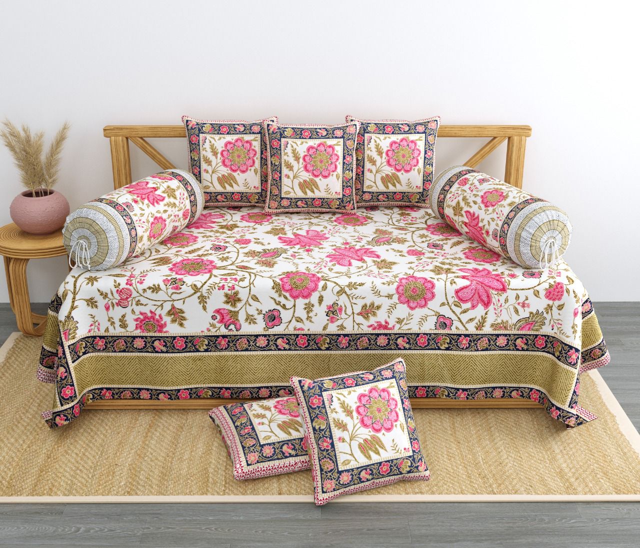 jaipuri gold diwan set 1+2+5 Set pure cotton