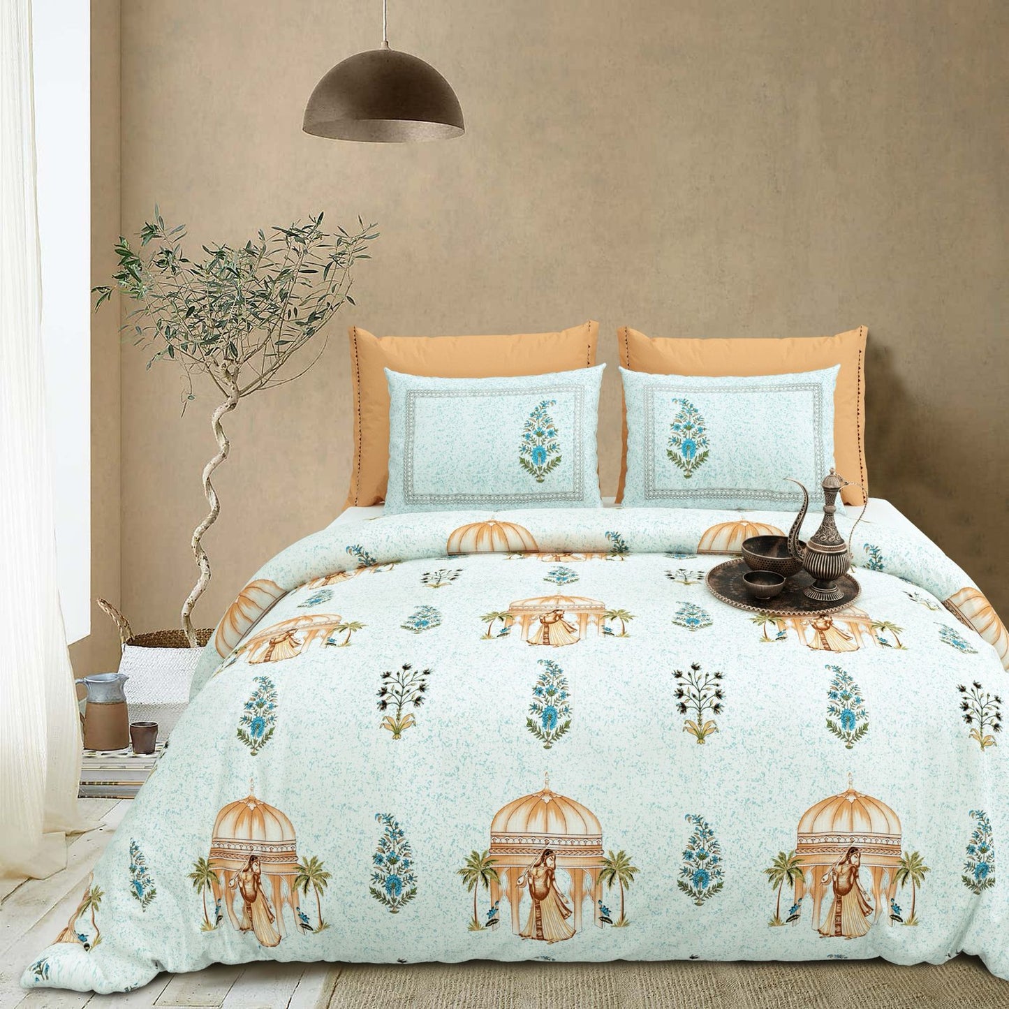 Jal Mahal 500 TC Cotton Super King Bedsheet | Luxora Luxe