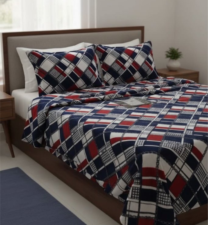 Super Soft Woolen Warm Double Bed Bedsheet | 2 Matching Pillow Covers